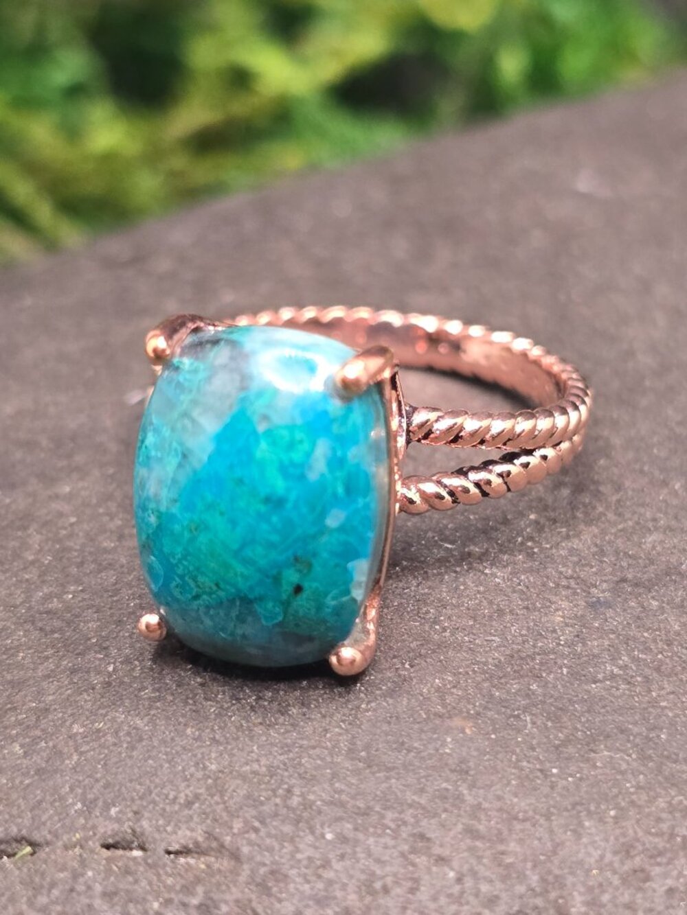 Chrysocolla Malachite Copper Ring Size 7.5 Blue Green Gemstone Jewelry